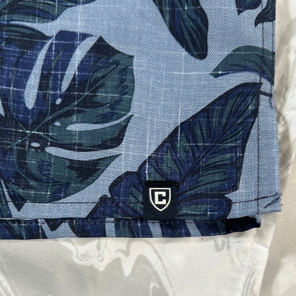 Chaps Blue Casual Button Down Shirt with Tropical Leaf Pattern - Picture 2 of 6